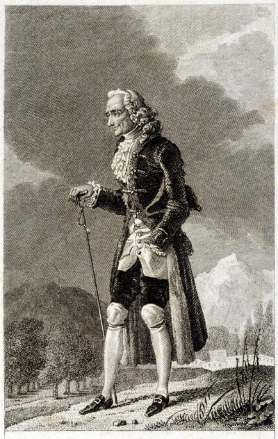 Voltairen (1694 - 1778), ranskalaisen kirjailijan ja filosofin, vanhusten muotokuva. tekijältä Unknown artist