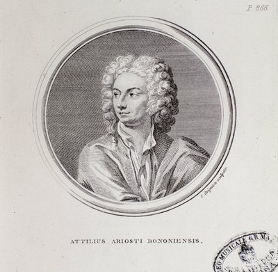 Muotokuva italialaisesta säveltäjästä Attilius Ariostosta (kaiverrus tekijältä Unknown artist