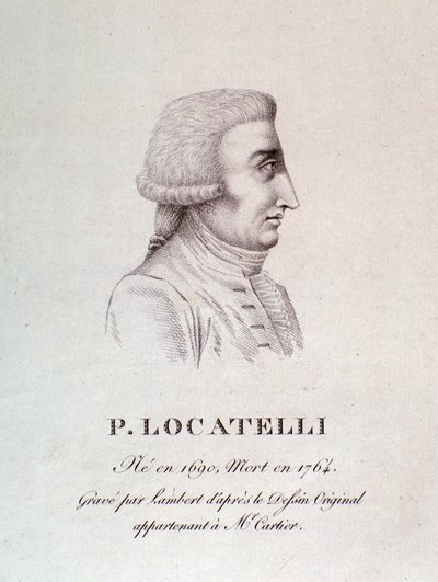 Italian viulisti ja säveltäjä Pietro Locatelli (1695-1762) muotokuva Kaiverrus. 1700-luvulla. Bologna, kansalaismusiikin museo tekijältä Unknown artist
