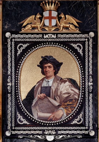Italian merenkulkijan Christopher Kolumbuksen muotokuva (Christopher Columbus, Cristoforo Colombo, Cristobal Colon) (1451-1506) Mosaiikki tekijältä Unknown artist