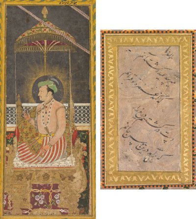 Postuumi muotokuva keisari Jahangirista katoksen alla (recto); Kalligrafia (käänteinen) tekijältä Unknown artist