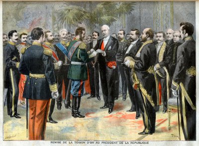 Kultaisen taljan luovuttaminen tasavallan presidentille Felix Faurelle. tekijältä Unknown artist