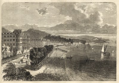 Promenade des Anglais Nizzassa vuonna 1866 - Promenade des Anglais vuonna 1866 - kaiverrus tekijältä Unknown artist