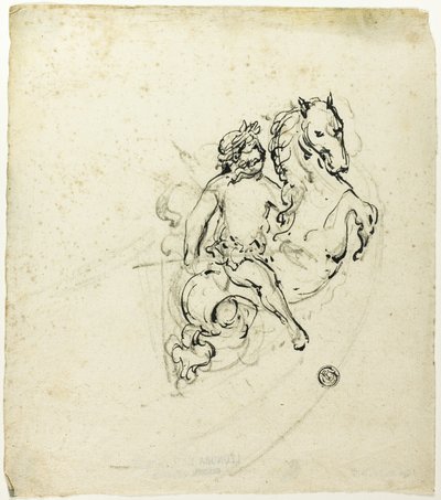 Putto kruunattu Laurel, keikkuvan hevosen päällä tekijältä Unknown artist
