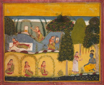 Radha odottaa sovintoa Krishnan kanssa, Jayadevan Gita Govindasta tekijältä Unknown artist