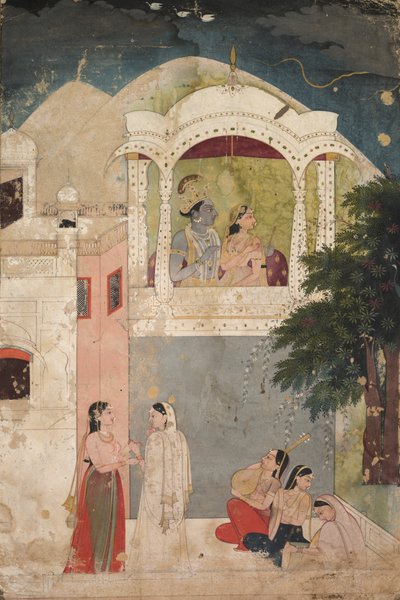 Radha ja Krishna istuvat parvekkeella tekijältä Unknown artist