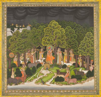 Radha ja Krishna tapaavat metsässä myrskyn aikana tekijältä Unknown artist