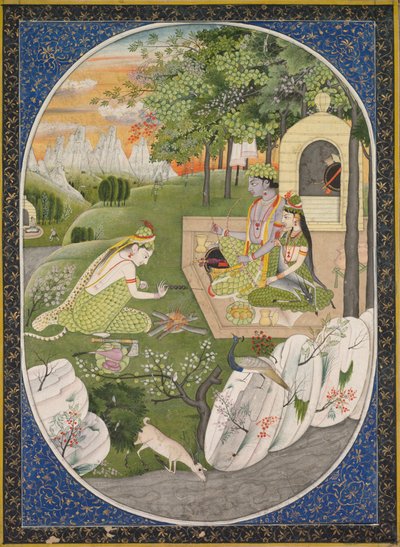 Rama, Sita ja Lakshmana metsässä, sivu Ramayanasta (Tales of God Rama) tekijältä Unknown artist