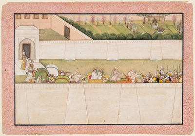 Raman veljet Bharata ja Shatrughna lähtivät Ayodhyasta etsimään Ramaa ja Lakshmanaa metsästä ilmoittamaan heille isänsä Dasharathan kuolemasta. tekijältä Unknown artist