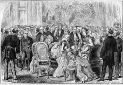 Presidentti Adolphe Thiersin vastaanotto Elyseen palatsissa tammikuussa 1873. tekijältä Unknown artist