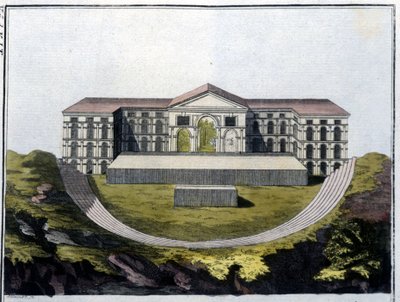 Kreikkalaisen Bachus-teatterin jälleenrakennus Ateenassa. - Ferrarion teoksessa "" Le costume ancien et moderne""", toim. Milano tekijältä Unknown artist
