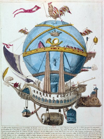 Esitys matkasta ilmapallossa, satiirinen kaiverrus 1700-luvulta. tekijältä Unknown artist
