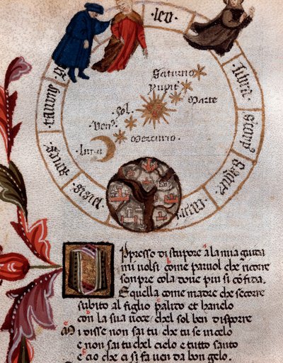 Italialaisen runoilijan Dante Alighierin ja Ptolemaiosjärjestelmän esitys - Miniatyyri tekijältä Unknown artist