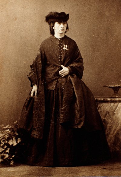 Risorgimento: "" Muotokuva englantilaisesta kirjailijasta Jessie White Mariosta (1832-1906), sairaanhoitaja Giuseppe Garibaldin vaimon, italialaisen patriootin Alberto Marion vaimon kampanjoiden aikana"" Valokuvaus. Yksityinen kokoelma tekijältä Unknown artist