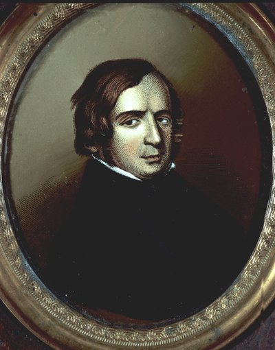 Risorgimento: "" Muotokuva poliitikosta, italialaisesta filosofista Vincenzo Giobertista (1801-1852)". Miniatyyri anonyymin norsunluun päällä. Risorgimento Milanon museo tekijältä Unknown artist
