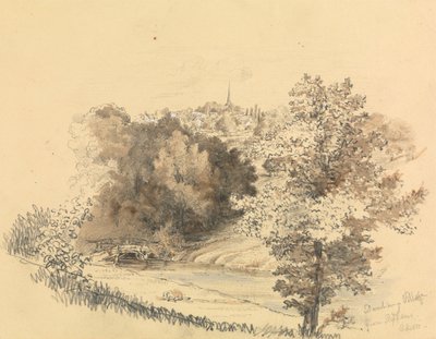 Jokimaisema kaupungin kanssa etäisyyden päässä tekijältä Unknown artist