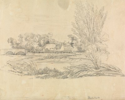 Paisagem rural com ponte e chalés finlandeses tekijältä Unknown artist