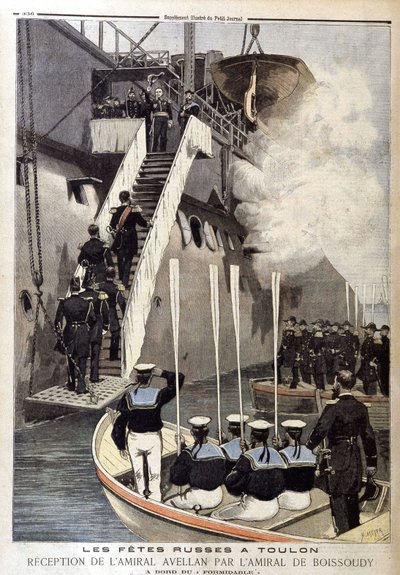 Venäläiset juhlat Toulonissa: Admiral Avellanin amiraali de Boissoudyn vastaanotto Formidable-aluksella, Petity Journalissa 21. lokakuuta tekijältä Unknown artist