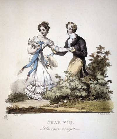Kohtaus kohteliaasta rakkaudesta kahden nuoren miehen välillä. v. 1820. tekijältä Unknown artist