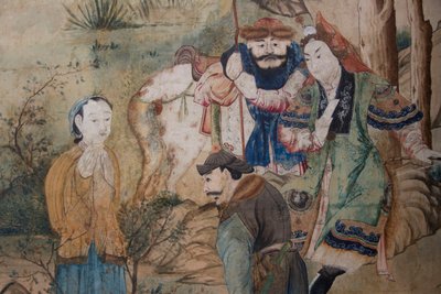 Kiinan arjen kohtauksia, kiinalaisen tapetin yksityiskohta, kiinalainen kaappi, metsästysasunto, kirjoittanut Filippo Juvarra (1678-1736), Stupinigi, Piemonte, Italia tekijältä Unknown artist