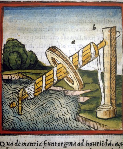 Arkhimedesen ruuvi Vitruvan "" De architectura" -kirjassa. 1630 tekijältä Unknown artist