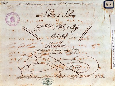Nuottisivu Domenico Scarlattin Salve Reginalle tekijältä Unknown artist