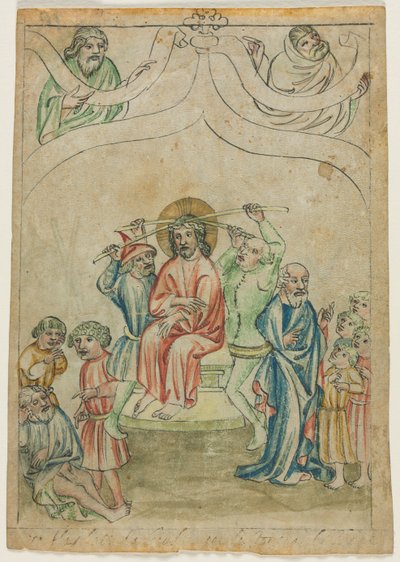 Yksi lehti Biblia Pauperumista: orjantappuroilla kruunattu Kristus (recto) tekijältä Unknown artist