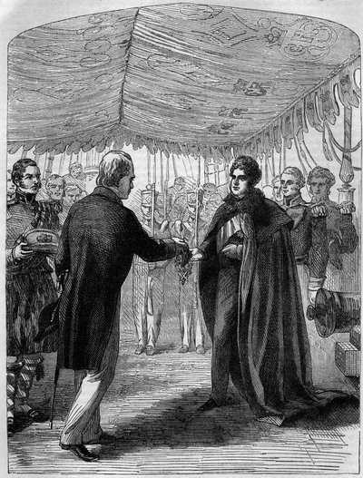 Sir Walter Scott luovuttaa Pyhän Andreaksen ristin kuningas Yrjö IV:lle tekijältä Unknown artist