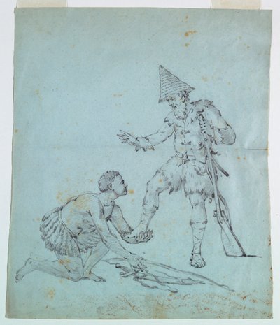 Luonnos puuvillapainatusta varten: Robinson Crusoe tekijältä Unknown artist