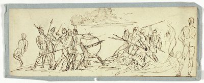 Luonnos taistelupaikasta (recto); Fregatti (käänteinen) tekijältä Unknown artist