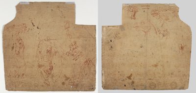Luonnokset hevosista ja ratsastajista (recto); Luonnokset hevosista (käänteinen) tekijältä Unknown artist