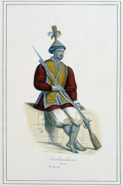 Cochinchinean-panssari sotilas - apotti Paul Jonhanneaud, Librairie des Bons livres, "Maan eri kansat" tekijältä Unknown artist