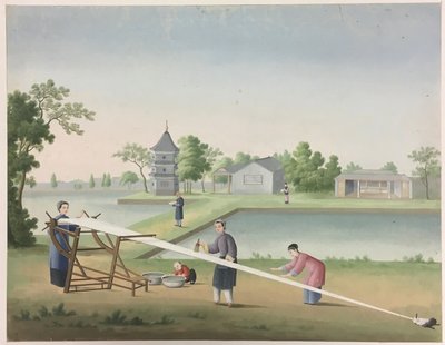 Kankaan kehrääminen, teelehtien valmistaminen, silkin valmistaminen. tekijältä Unknown artist