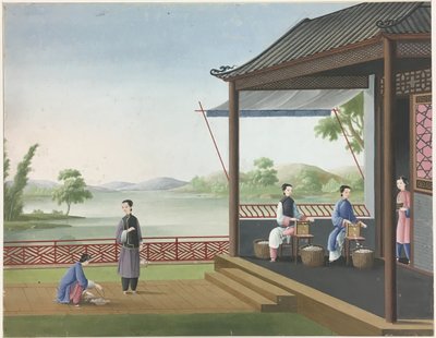 Kankaan kehrääminen, teelehtien valmistaminen, silkin valmistaminen. tekijältä Unknown artist