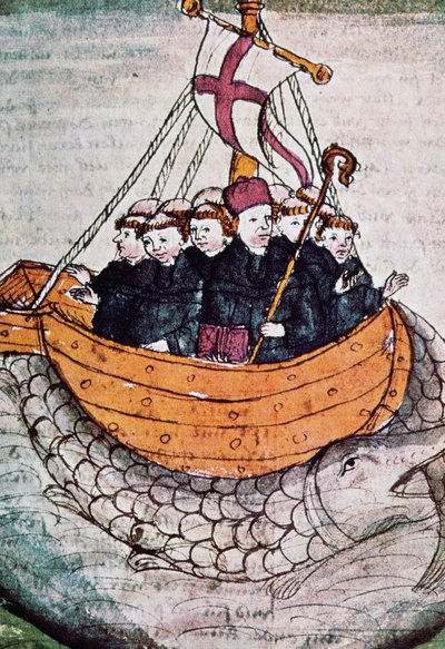 St Brendan valaalla, miniatyyri saksankielisestä käsikirjoituskäännöksestä tekijältä Unknown artist
