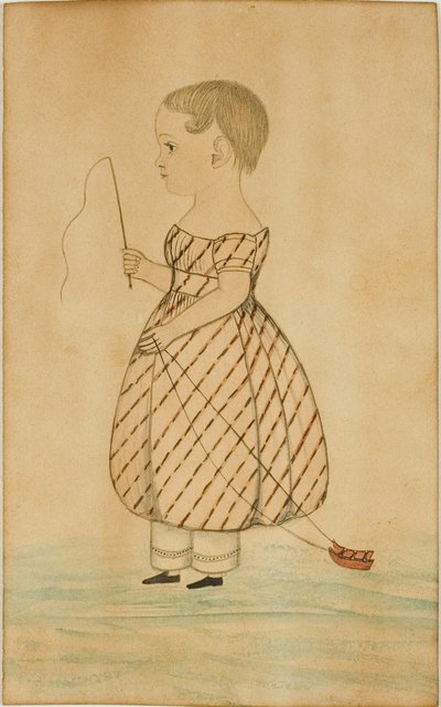 Vasemmalla seisova tyttö profiilissa piiskalla ja lelureellä tekijältä Unknown artist
