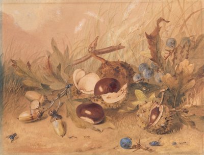 Asetelma tammenterhoilla ja hevoskastanjoilla tekijältä Unknown artist