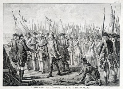 Lordi Cornwallisin (1738 - 1805) brittiarmeija antautui Amerikalle 19. lokakuuta 1781. tekijältä Unknown artist