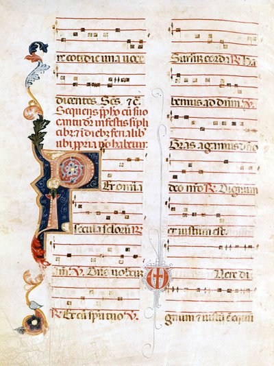 Sursum Corda, esimerkki 1300-luvun merkinnöistä ("P"). tekijältä Unknown artist