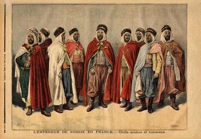 Tsaari Nikolai II:n kunniavartiosta vastuussa olevat arabien ja Tunisian päälliköt vierailevat Ranskassa. (Hän on Hamza, Uledsin sidi-sheikien pää; hän on Mohammed ben Ghana, zibanien hallitsija; hän on Ferhat Mouly, Beni Maaidan johtaja; hän on Lakdan, La tekijältä Unknown artist