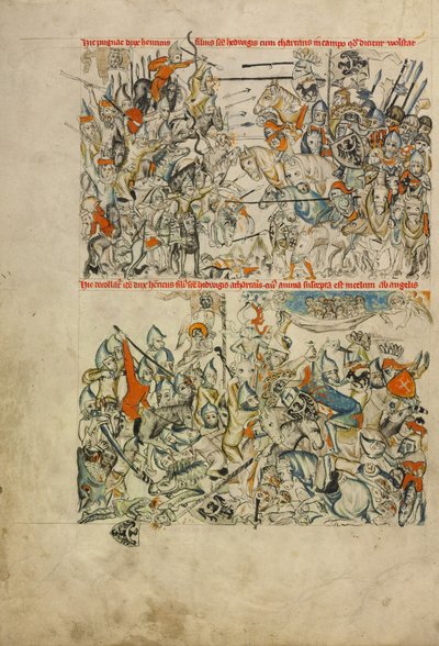 Liegnitzin taistelu; Heinrichin mestaaminen ja hänen sielunsa kuljettaminen enkeleiden toimesta taivaaseen. tekijältä Unknown artist