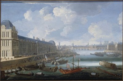 Louvren Grande Galerie, Pont-Neuf, Cité, Collège des Quatres-Nations, n. 1670 Seinen varrella, kuninkaallinen kaleeri, vuosien 1670 ja 1685 välisenä aikana (öljy puulle). tekijältä Unknown artist