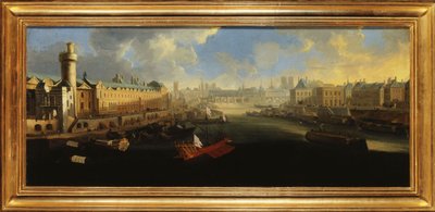 Louvren Grande Galerie, jossa on Porte Neuve, Pont-Neuf, Cité, rakenteilla oleva Collège des Quatres-Nations ja Quai Malaquais, noin 1665, vuosien 1665 ja 1670 välisenä aikana (öljy kankaalle). tekijältä Unknown artist