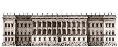 Pariisin Louvre, Gian Lorenzo Berninin projekti: Tuileriesin puoleisen pääjulkisivun korkeus - Jacques-Francois Blondelin "" Architecture francoise -arkkitehtuurista" - Cote jardin de Tuileriesin pääjulkisivun kohoaminen - Berninin projekti - kaiverrus Je tekijältä Unknown artist