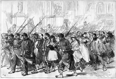 Pariisin kommuuni vuonna 1871. Federesin saattue (communards) vangittiin, kulki Place de l