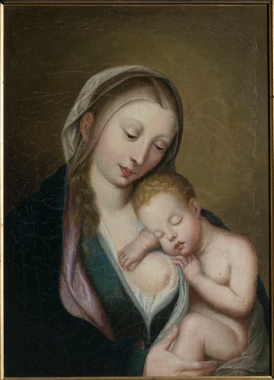 Neitsyt ja lapsi nukkumassa hänen olkapäällään. 1700-luku (öljy kankaalle) tekijältä Unknown artist
