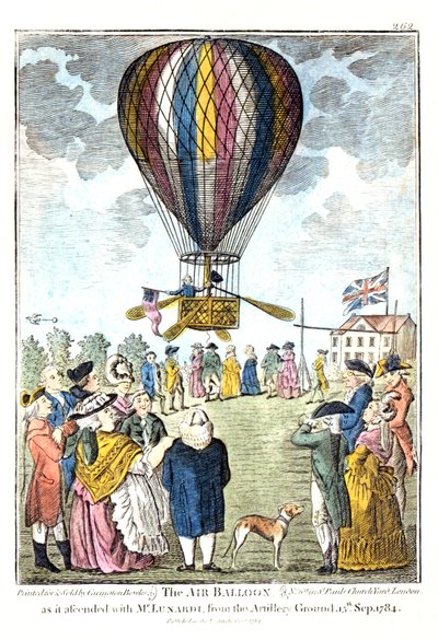 "Ilmapallo nousi herra Lunardin kanssa tykistöalueelta, 15. syyskuuta 1784 tekijältä Unknown artist