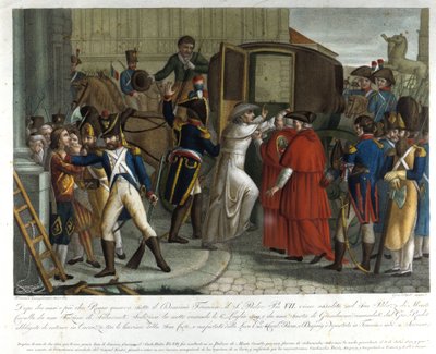 Pius VII:n (1742 - 1823) pidätys Savonassa vuonna 1809. tekijältä Unknown artist