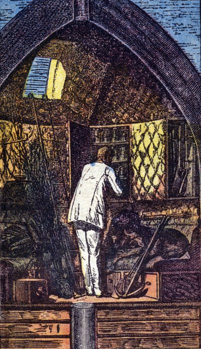 Astronautti raketissa. Grav. Jules Vernen "Maasta kuuhun". tekijältä Unknown artist