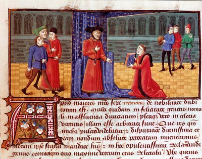 Kirjoittaja esittelee Jacques Legrandin (Legrant) (1365-1415) teoksensa Sivu otettu "" Sophilogium -kirjasta" (Archiloge Sophie. Hyvän käytännön kirja) 1400- tai 1500-luvun Torre do Tombo, Lissabon tekijältä Unknown artist